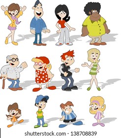 Group of cute happy cartoon people 