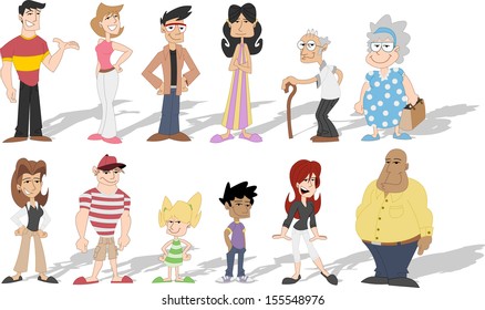 Group of cute happy cartoon people 