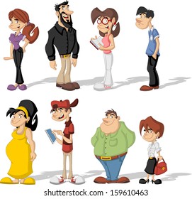 Group of cute happy cartoon people 