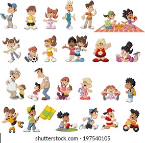 Group of cute happy cartoon people