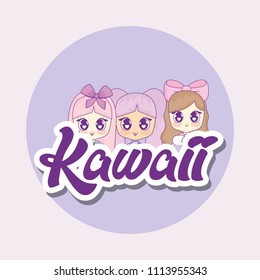 group of cute kawaii girls characters
