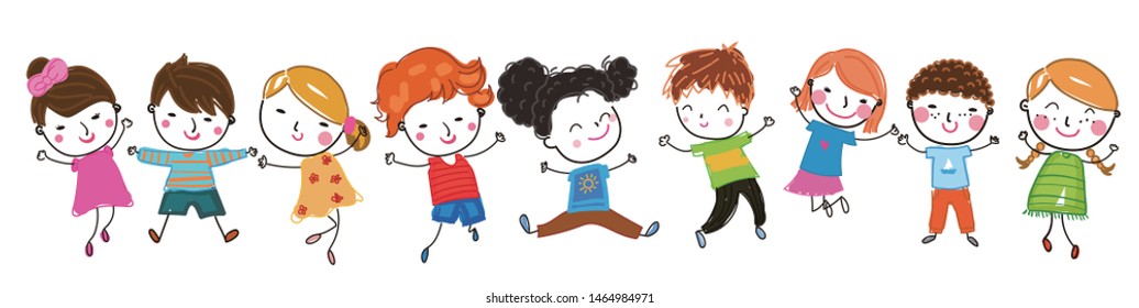 Group of cute kids,drawing sketch