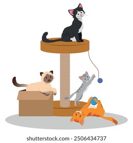 a group of cute kittens playing, cats of different colors. vector illustration