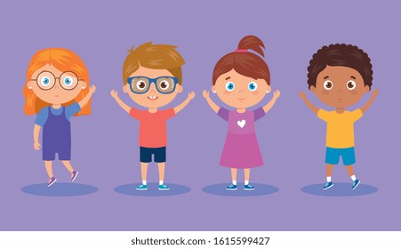 group of cute little kids vector illustration design