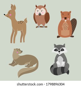 Group of cute looking Forest Animals. Vector art.