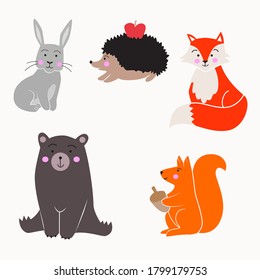 Group of cute looking Forest Animals. Vector art. 