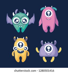 group of cute monsters card