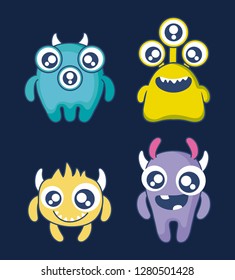 group of cute monsters card