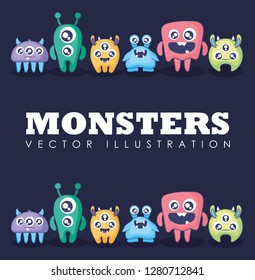 group of cute monsters card