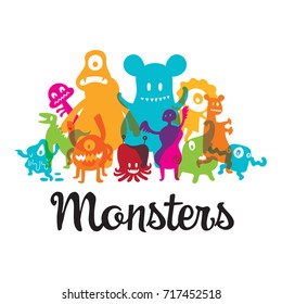 Group Cute Monsters Cartoon Characters Shape Stock Vector (Royalty Free ...