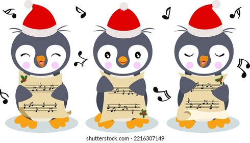 Group Of Cute Penguins Chorus Singing Christmas Songs
