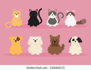 group of cute pets characters