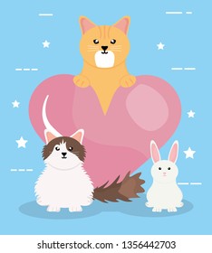 group of cute pets characters
