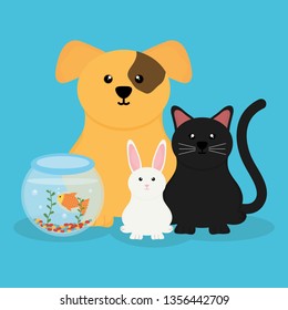 group of cute pets characters