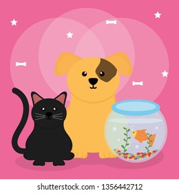 group of cute pets characters