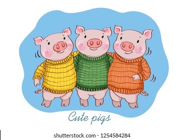 Group of cute pigs. Farm. New year symbol. Vector illustration.