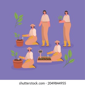 grupo de ilustraciones de adorables planters