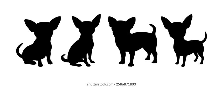 Group of cute puppy chihuahua silhouette vector flat illustration design on white background.