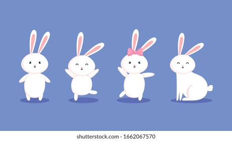 grupo de iconos bonitos conejos iconos vectoriales diseño