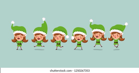 group of cute santa helpers characters