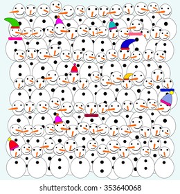 Group of cute snowman vector icon.