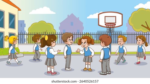 group of cute students chatting in school yard vector illustration.cute students education concept