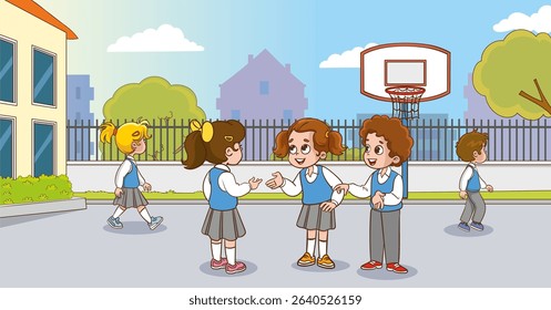 group of cute students chatting in school yard vector illustration.cute students education concept