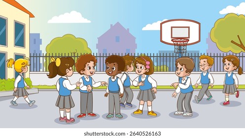 group of cute students chatting in school yard vector illustration.cute students education concept
