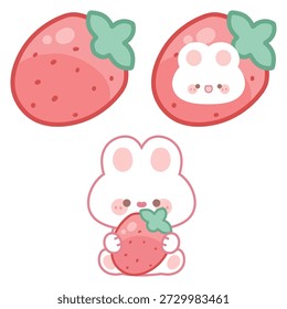 A group of cute and sweet vector illustrations of strawberry bunnies