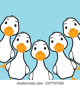 Group of cute white baby ducks collection - Vector