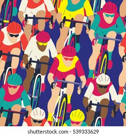 Group of cyclist in the bicycle race seamless pattern. Sport illustration
