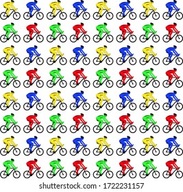 Group of cyclist. Cyclists in yellow, red, green and blue colors. Sport vector graphic illustration. Colorful set of cyclists,  texture. 
