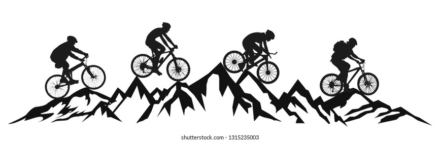 Ciclistas de grupo en las montañas - vector