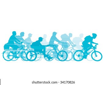 Group of cyclist on the road. Vector illustration.