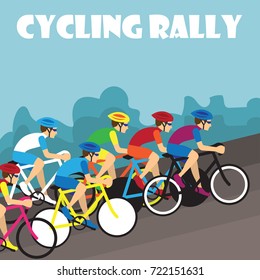group of cyclist at professional race for bike rally event. vector illustration