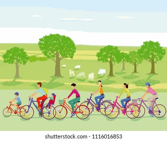 Group of cyclists take a trip