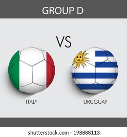 Group D Match Italy v/s Uruguay countries flags for Soccer Competition in Brazil. 	
