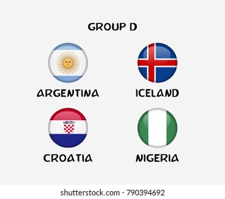 group D of nation flag in badge icon. Concept for soccer team that qualified to final round of football tournament in Russia. Vector illustrative