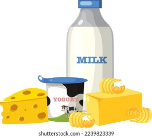 Group of dairy milk products illustration