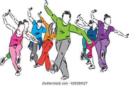 group of dancers fitness illustration