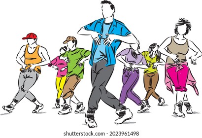 group of dancers hip hop modern dance vector illustration