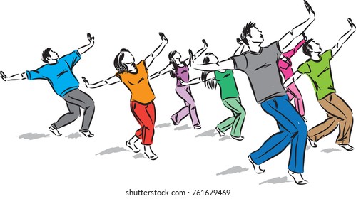 group of dancers together vector illustration