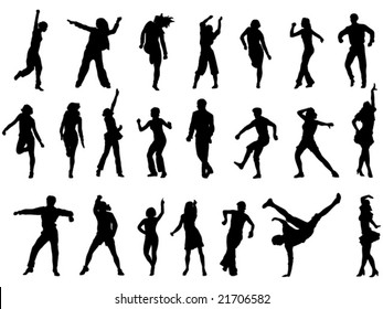 group of dancing people in action vector illustration