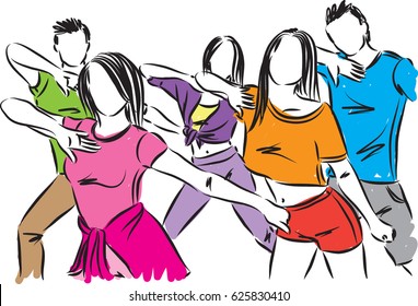 group of dancing people vector illustration