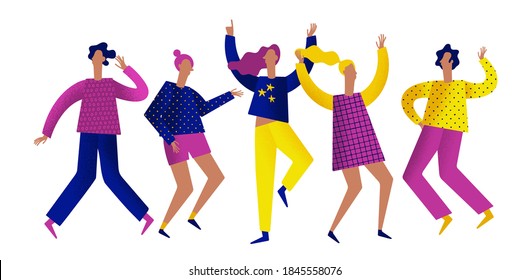 Group of dancing people. Vector party characters	