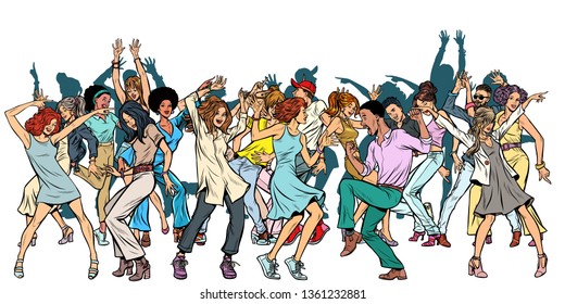 Group of dancing youth, isolate on a white background. Pop art retro vector illustration vintage kitsch