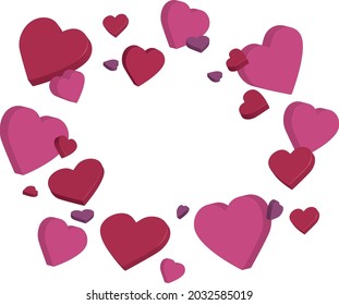 
group of decorative 3d hearts with empty space in the center to write