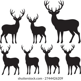 A group of deer silhouettes standing together in a serene natural setting.