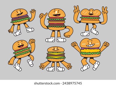 Grupo de Delicioso Burger Cartoon Juego de Personajes