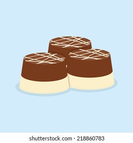 a group of delicious chocolates with white cream on a blue background